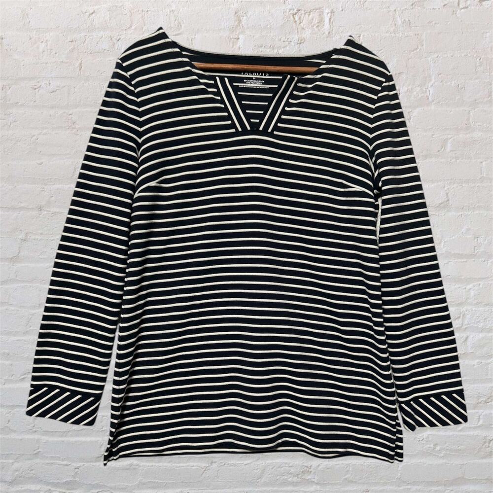 Talbots Women’s Medium Navy White Striped Tunic Textured Top Long‎ Sleeve
